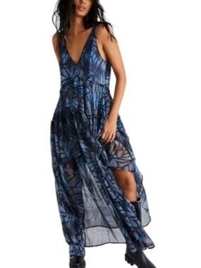 Free People Navy Blue Patterned Maxi Dress